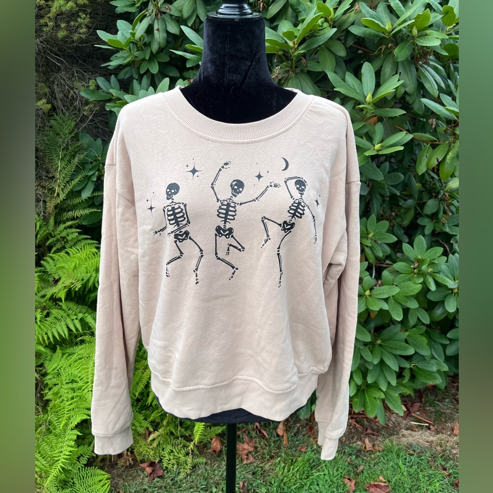 Dancing Skeletons Beige Crew Neck Sweater